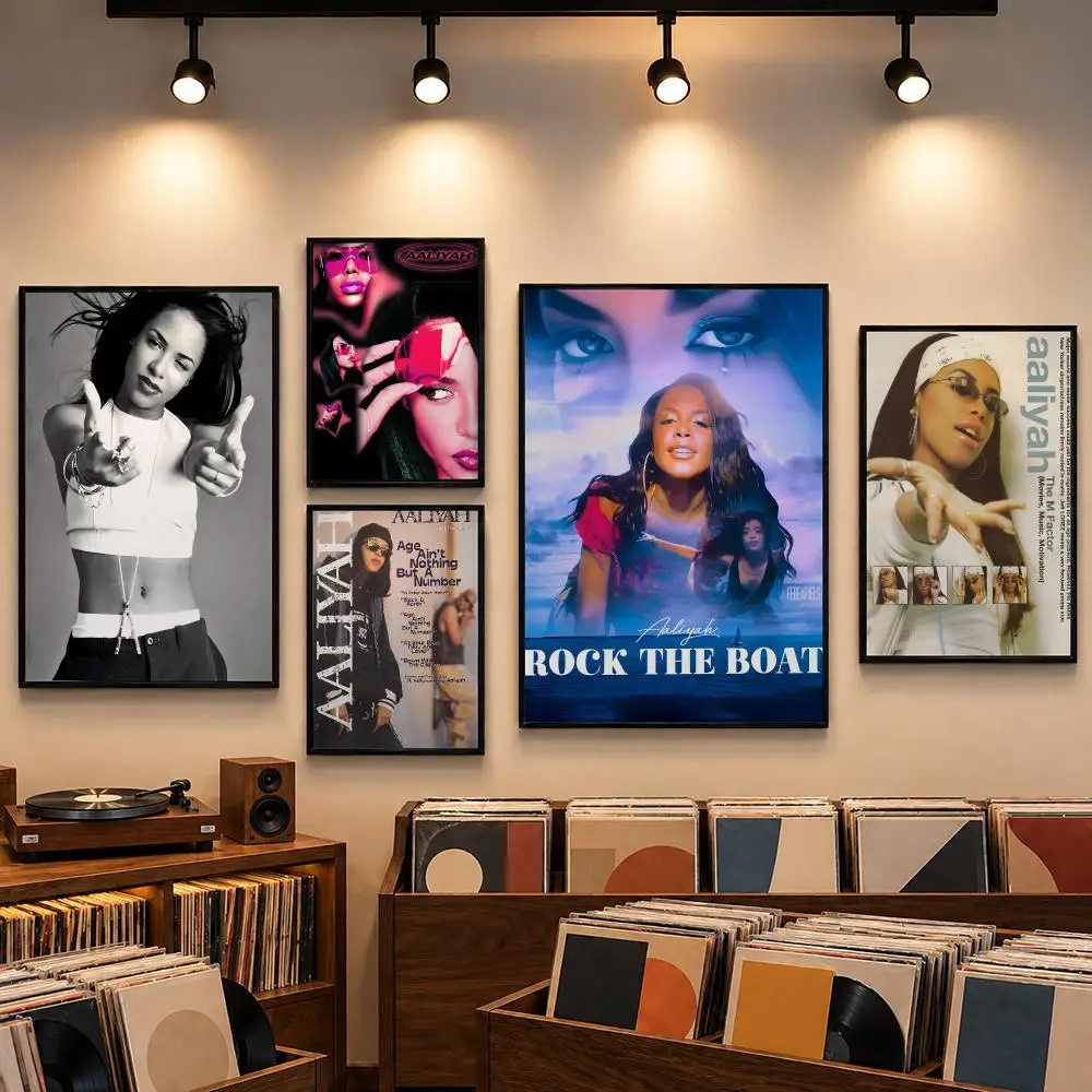 Aaliyah 90s R&B Music Icon Poster Self-adhesive Art Waterproof Paper Sticker Coffee House Bar Room Wall Decor