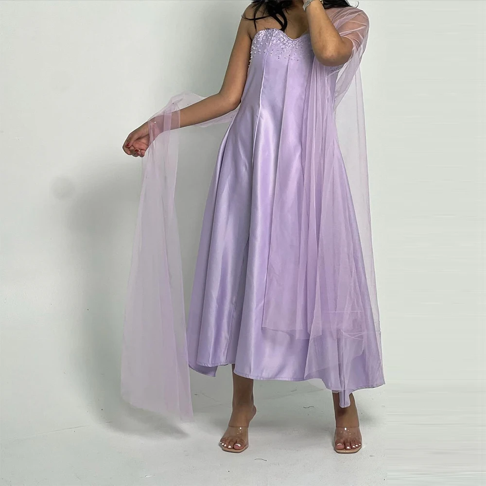 

Customized Strapless Evening Dresses Beaded Luxury Party Dress for Women Modern Satin A Line Elegant Cocktail Gowns Long