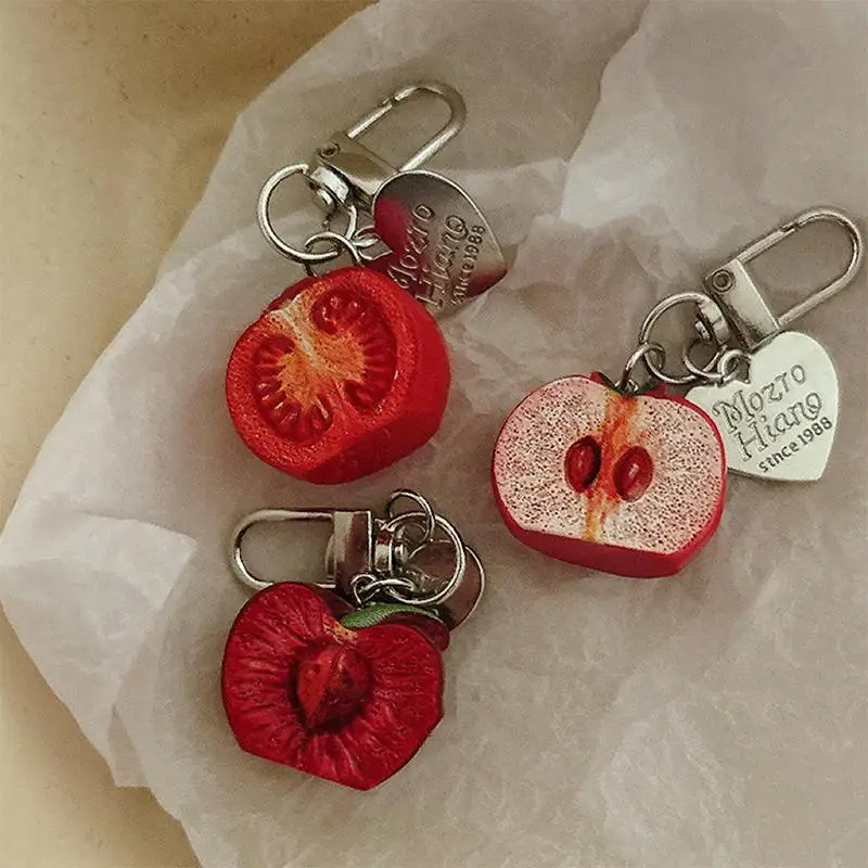 Lebendiger 3D Roter Tomaten-Schlüsselanhänger, Leichter Harz-Fruchtanhänger, Mini-Anhänger für Handyhülle, Handtasche, Geschenk für Mädchen – Detail 2