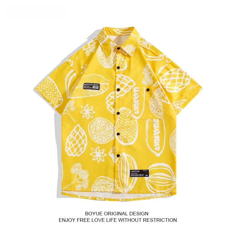 

Boyue Summer Casual Floral Print Men's irt Trendy Hawaiian Sle ort Sve Loose Fit Youthful Summer Faion Holiday Wear