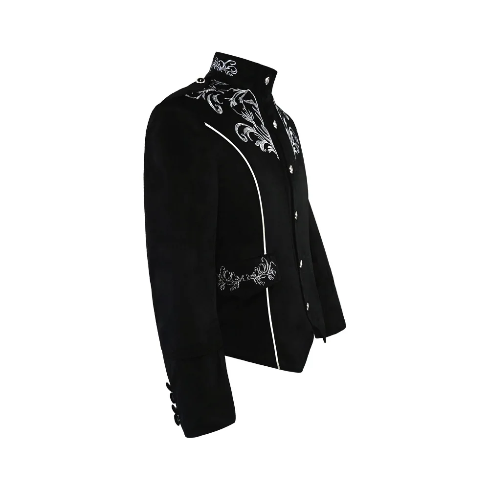 

Punk Orgy Men's Goth Jacket Short Black Velvet Ivy Embroidered Steampunk Vampire Costume