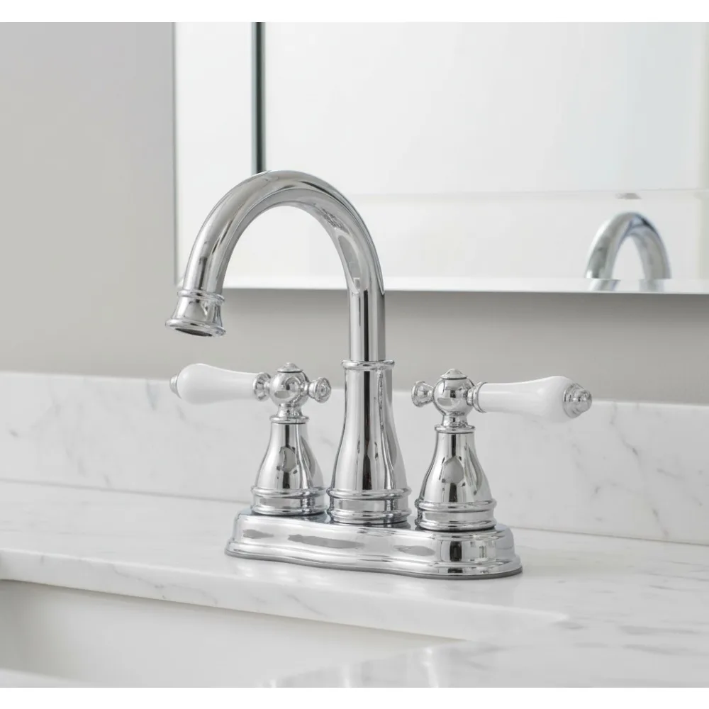 

4-Inch Centerset Bathroom Sink Faucet, 2-Handle Polished Chrome Finish, Easy Push & Seal Drain