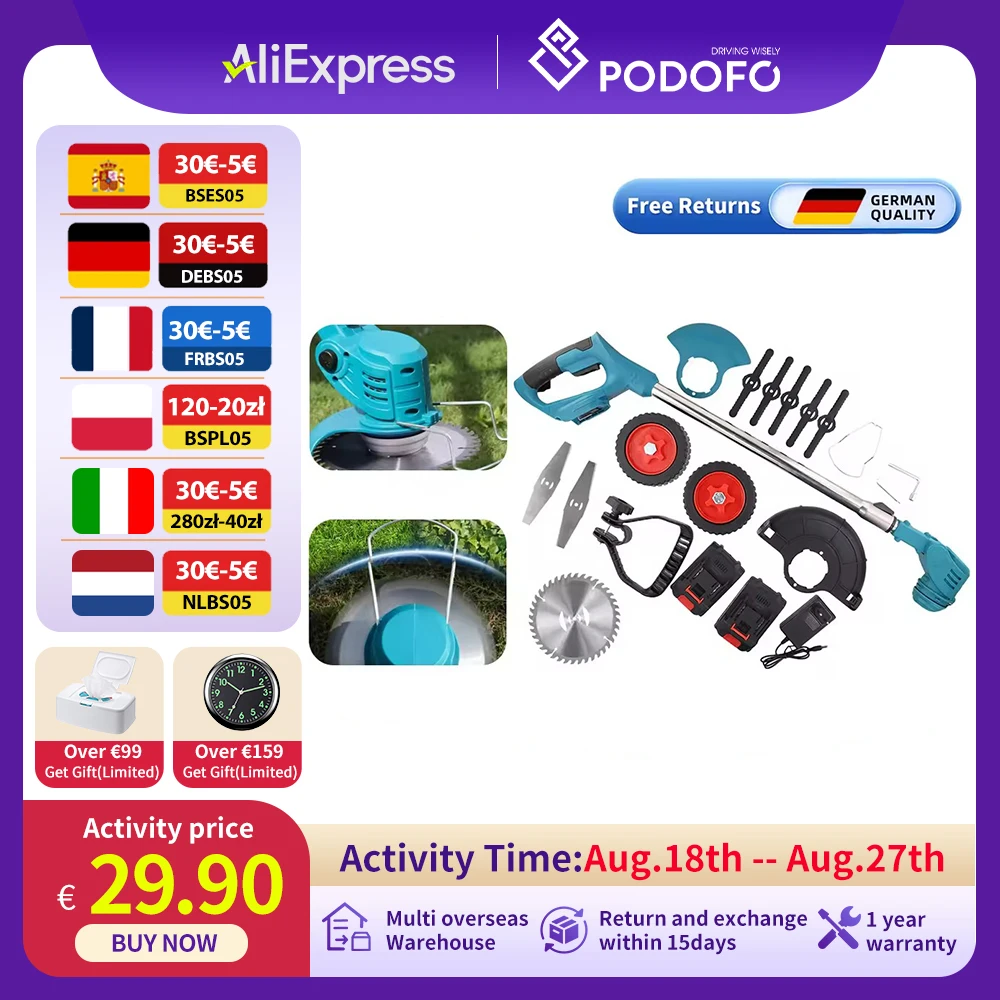 Podofo 21V 1800W Tosaerba Elettrico Tagliaerba Spazzola Senza Fili Rilascio Automatico Taglia Stringa di Alimentazione Attrezzo Da Giardino Domestico 3 lame