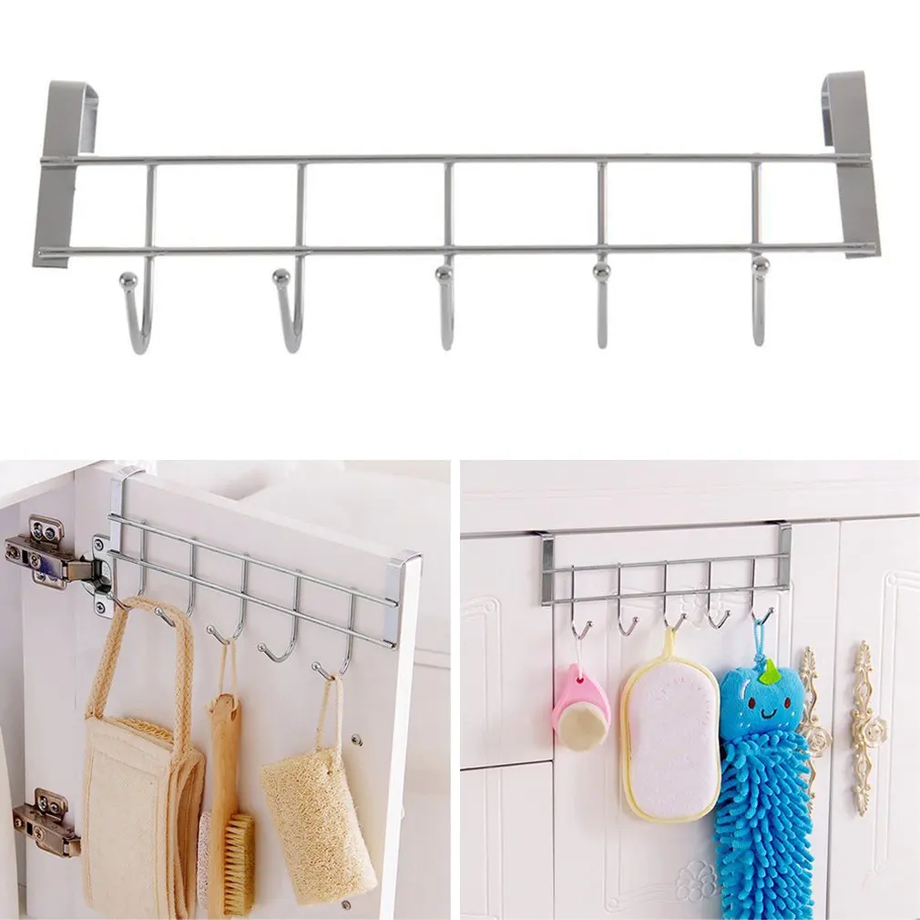 1PC Over Door Towel Hook Portable Hanging 5 Hooks Rag Towel Holder Rack Hanger Shelf Rails For Home Kitchen Bathroom Tools