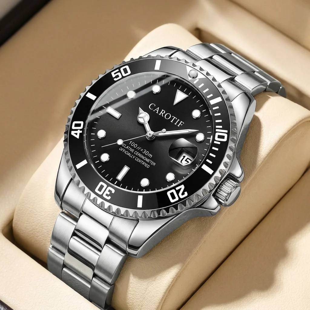 

1pcs Men's black dial alloy strap vintage fashion rotating bezel date details Mechanical Watch for daily business party holiday