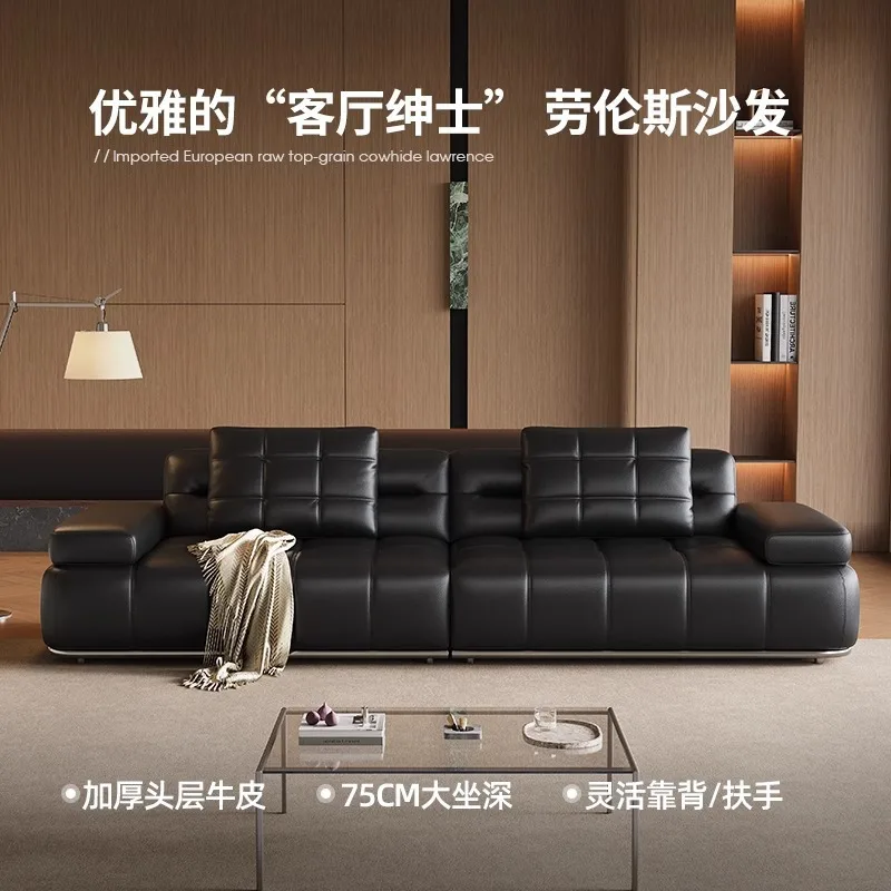 Leather sofa designer big seat deep middle and ancient villa high backrest straight row three full leather furniture