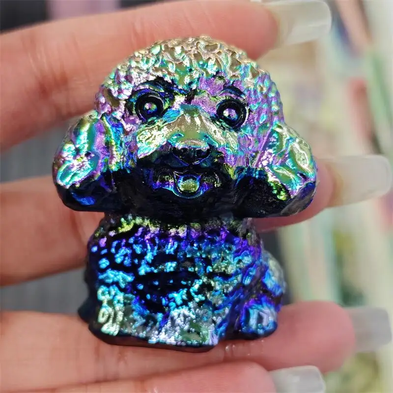 Cuarzo Aura Natural Tallado en Forma de Perro Teddy, Piedra Curativa de Fengshui, Gemas, Decoración del Hogar, Regalo Navideño, 1 Pieza