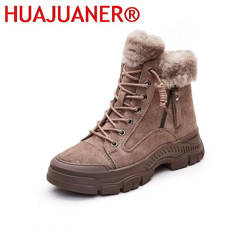 2025 Winter Shoes Women Snow Boots Thick Sole Warm Plush Cold Winter Shoes Genuine Leather Suede Women Ankle Boots