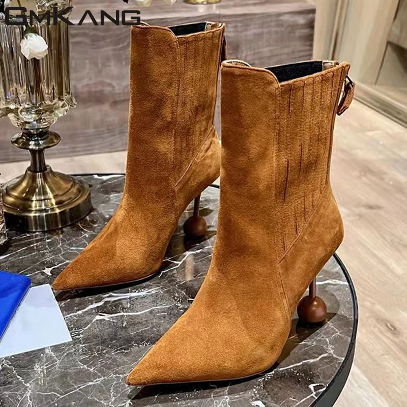 

Sexy High Heels Ankle Boots Women Pointed Toe Sequined Cloth Prom Shoes Women Thin Heels Bling Modern Boots Woman Botas De Mujer