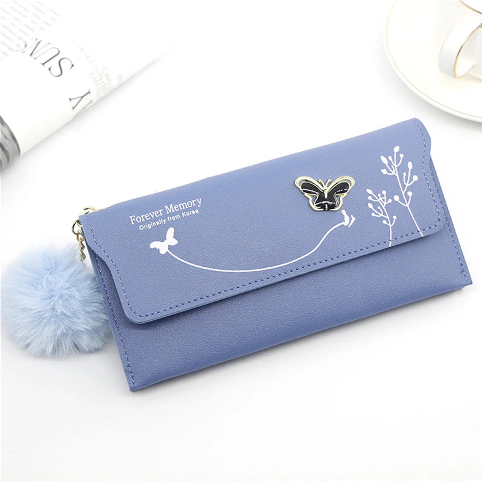 Fashion Women Wallets With Bow Tie Long Tri-Fold Wallet Purse Fresh Pu Leather Female Clutch Card Holder Versatile Shopping Bags