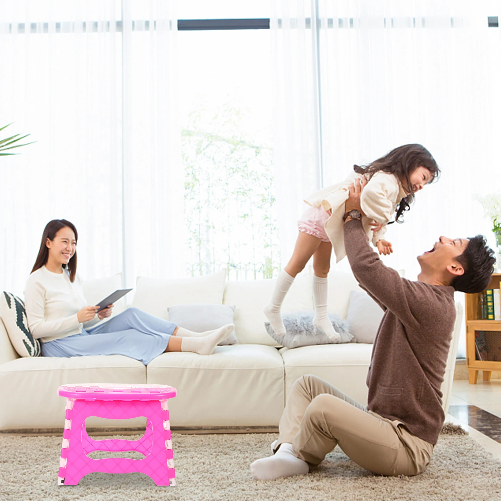 

Plastic Folding Step Stool Portable Handle Design Easy Carry Home Bathroom Garden Kitchen Stool