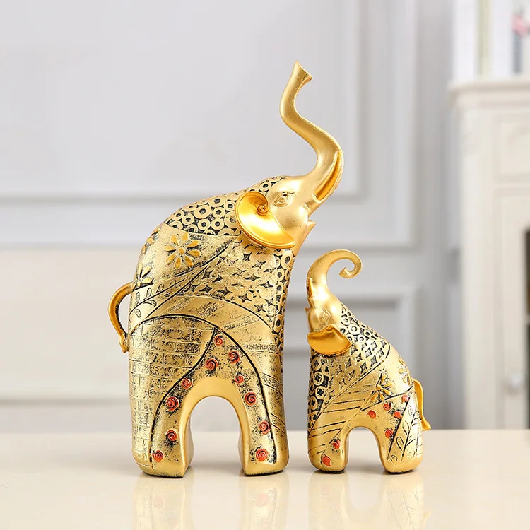 Gold Modern Gold Elephant Resin Home Decoration Accessories Crafts for Sculpture Statue Ornaments Mother and Child Living Room