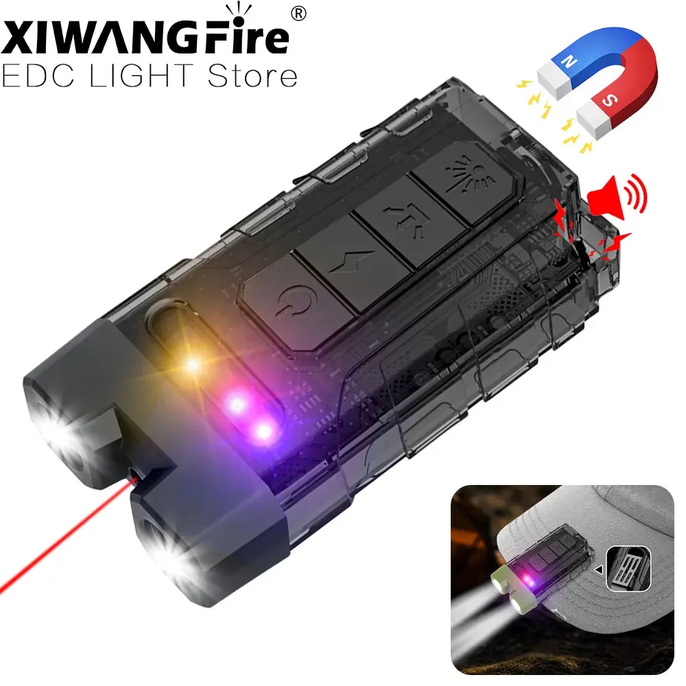 

XIWANGFIRE 331 брелок EDC светодиодный фонарик УФ-свет Type-C перезаряжаемый магнитный фонарь зуммер рабочий свет с магнитным фонарем на зажиме