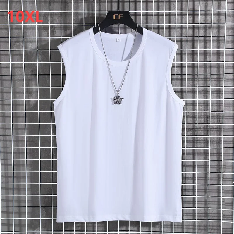 

10XL Plus Size Mens Cotton T-shirts Summer Cool Fitness Gyms Loose Tanks Tops Man Large T Shirts Sports Sleeveless O Neck Shirts