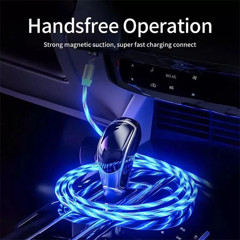 Magnetic Flow Luminous Lighting Charging Mobile Phone Cable Cord Charger Wire For Samsung Xiaomi LED Micro USB Type C Cable