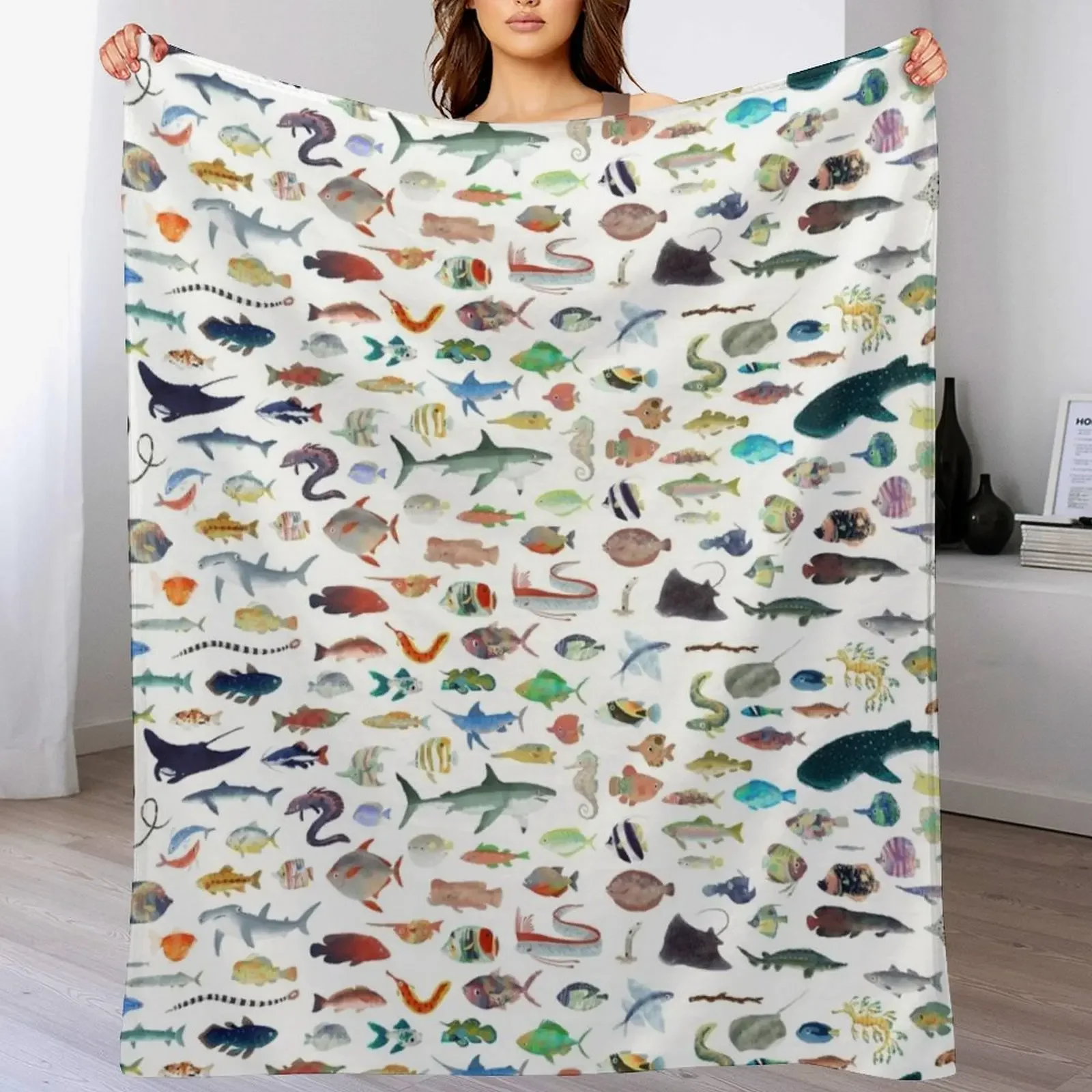 

One Hundred Fish Throw Blanket Warm Flannel Blanket for Couch Chair Bedroom