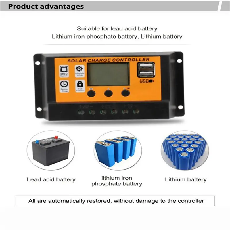 【LIMITED TIME DISCOUNT】2X 100A Solar Charge Controller With Adjustable LCD & USB Port For 12V/24V Systems