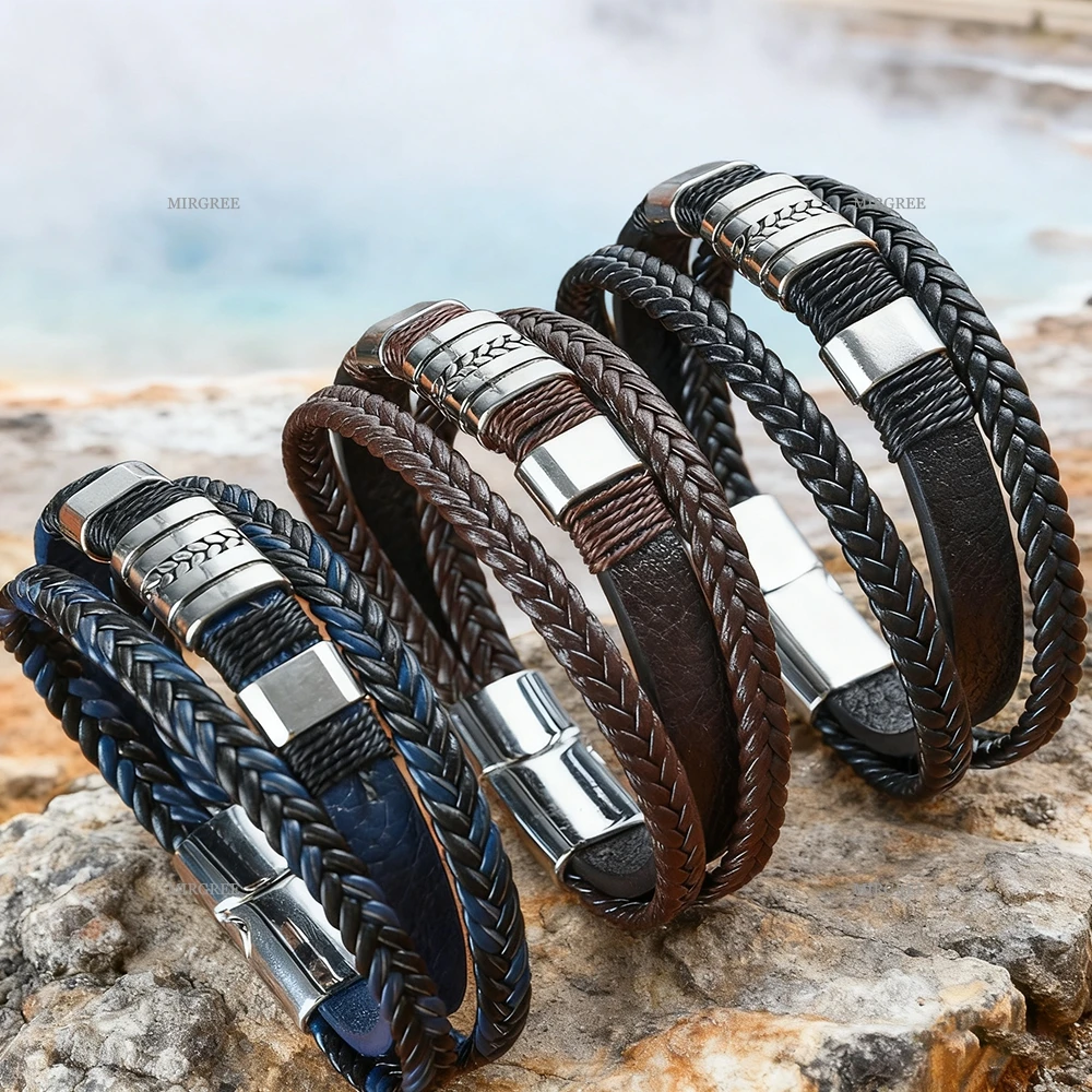 مجموعة أساور من جلد البولي يوريثان المنسوج للرجال قطعة واحدة، سوار على طراز الشرير القديم للارتداء اليومي، هدية للرجال، إكسسوارات غير رسمية قابلة للتعديل