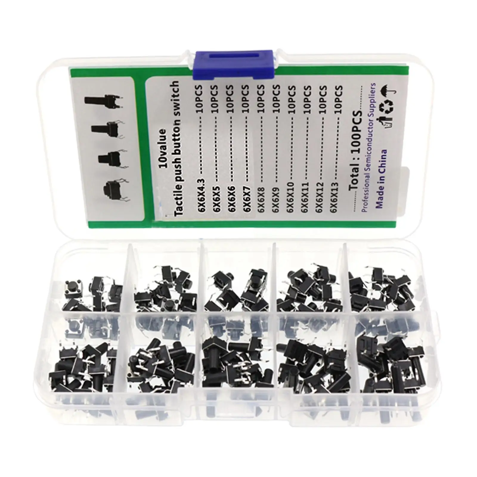 100PCS 6x6mm Momentary Tactile Tact Push Button Switch Assortment Kits