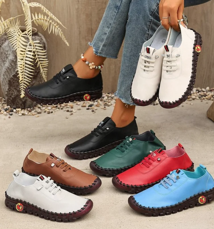 Neue weiche Lederschuhe mit flacher Sohle aus Rindersehnenleder für Damen, lässige Lederschuhe, bequem und rutschfest, Schuhe für Mütter.