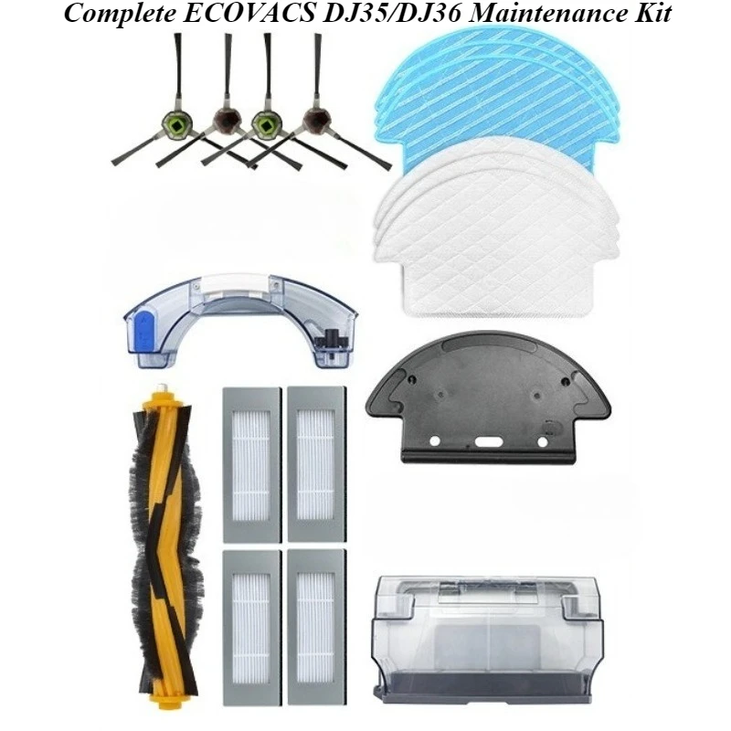 

Complete ECOVACS DJ35/DJ36 Maintenance Kit: Dust Bin, Water Tank, Mop Pads, Main/Side Brushes