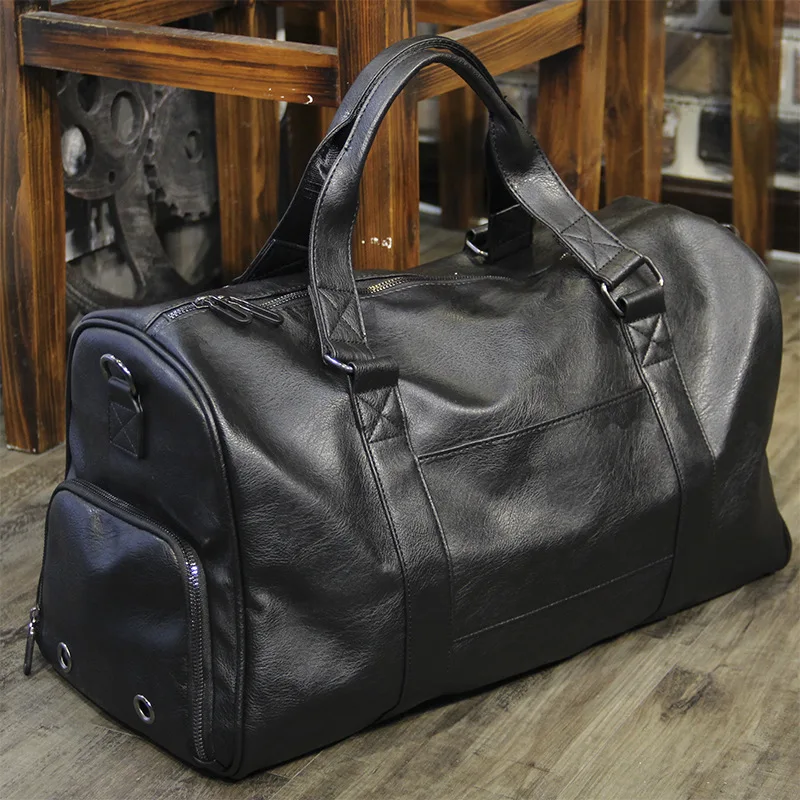 Fashion Leather Men\'s Travel Duffel Bag Dry Wet Separation Business Handbag Large Capacity Luggage Bag Trend Male Gym Bag