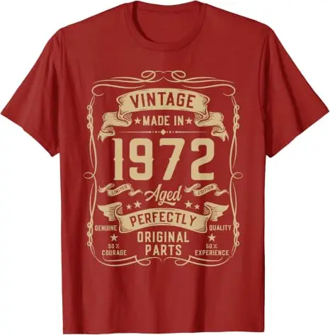 Vintage 1972 54. Geburtstagsgeschenke für Männer 54 Jahre alt T-Shirt Y2k Herrenmode Geboren 1972 Grafik-Schriftzug T-Shirt Weicher Baumwollstoff – Detail 10