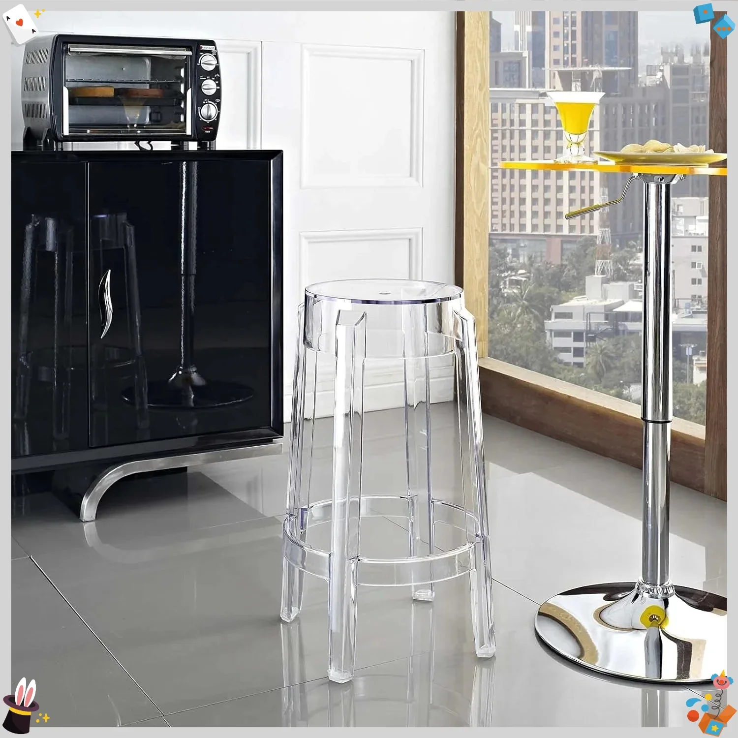 Modern Acrylic Counter Bar Stool in Clear - Fully Assembled