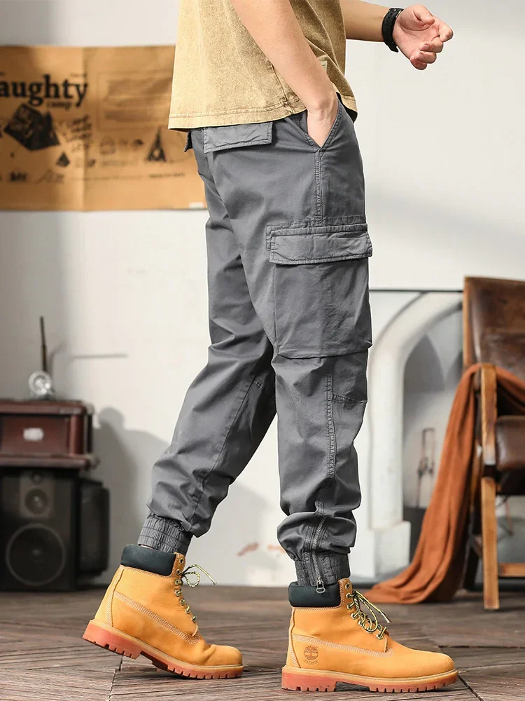 2023 New Summer Cargo Pants Men Breathable Cotton Multi-Pockets Ankle Zipper Slim Casual Pants Male Work Wear Thin Trousers