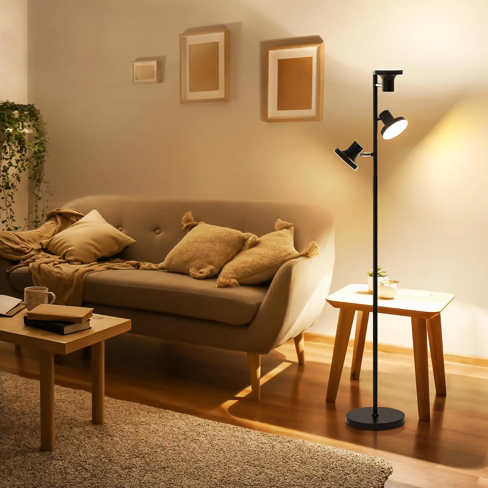 LED Tree Floor Lamp, Modern Dimmable Standing Lamp with Remote & Touch Control, 3 Rotatable LED Light Floor Lamps