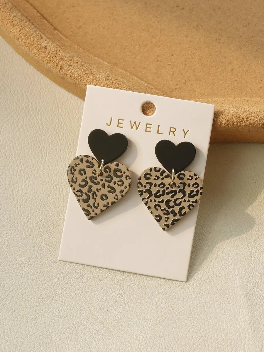 Leopard Pattern Heart Drop Earrings Valentines,Mom,Mother,Mother's Day,Gift