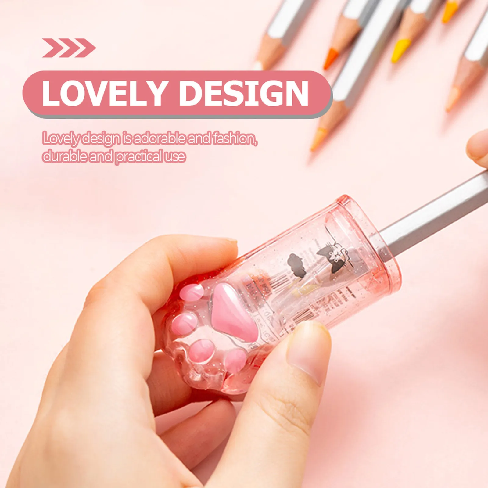 4Pcs Cartoon Cat Paw Pencil Sharpener Manual Plastic Small Sharpeners for Girls Kids Students Clear Shaving Shell Safe Smooth