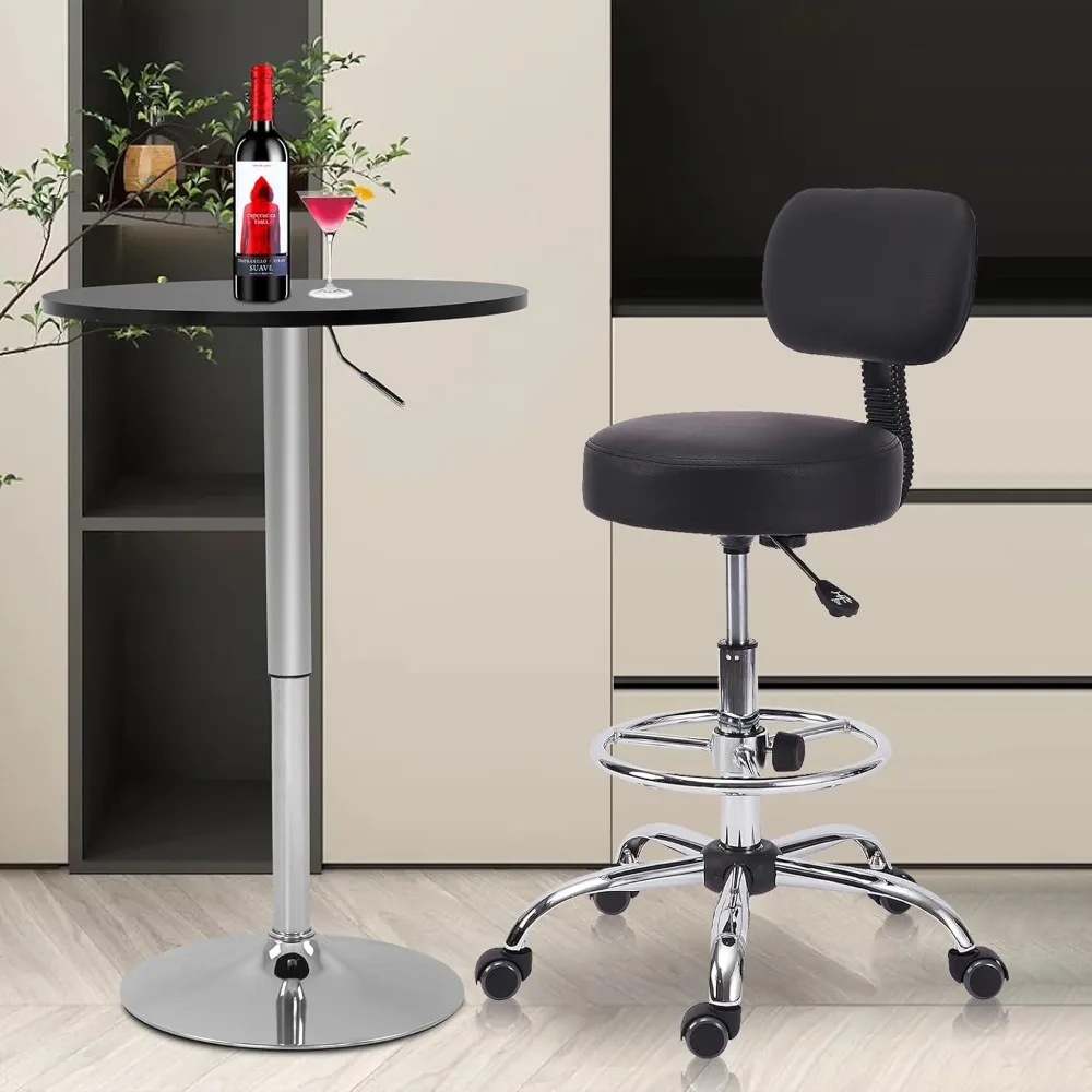 

Drafting Chair with Backrest, Adjustable Foot Rest Height Rolling Stool with Wheels, Leather Swivel Office Stools Chairs