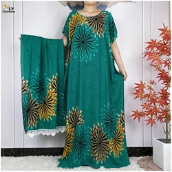 2024 Latest Muslim Sets Women Clothing Cotton Floral Loose Dashiki Long Dress African Abaya Dubai Traditional Islamic Clothing