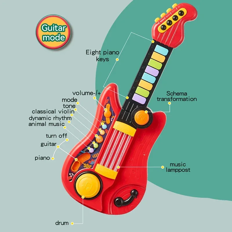 Guitar 2 In 1 Folding Musical Instrument Electronic Piano Brain-Training Educational Toy Birthday Gifts for Girl Boy