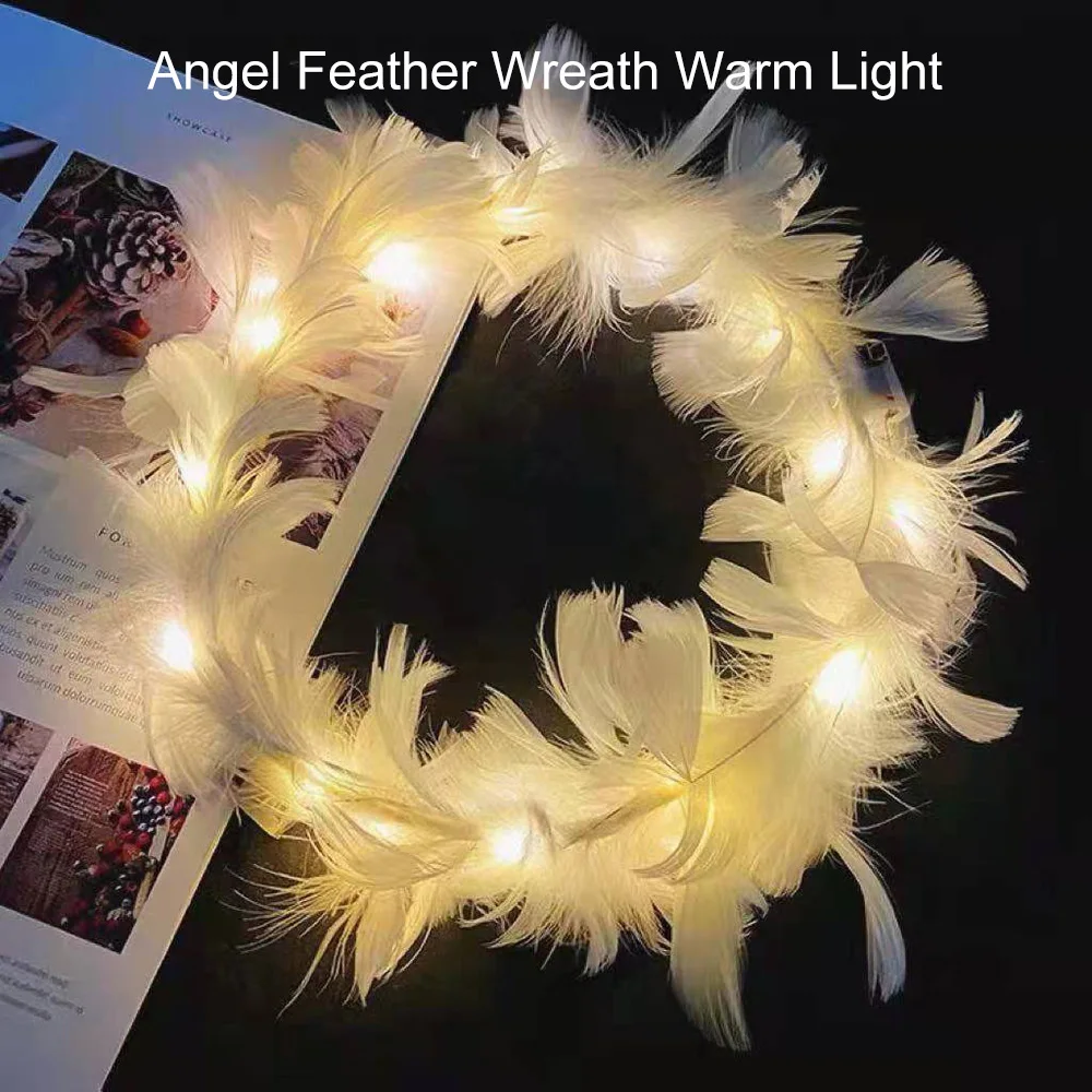 Luminous Light-Up Angel Halo Headbands LED Feather Wreath Crown Headdress Women Girls Wedding Christmas Gifts