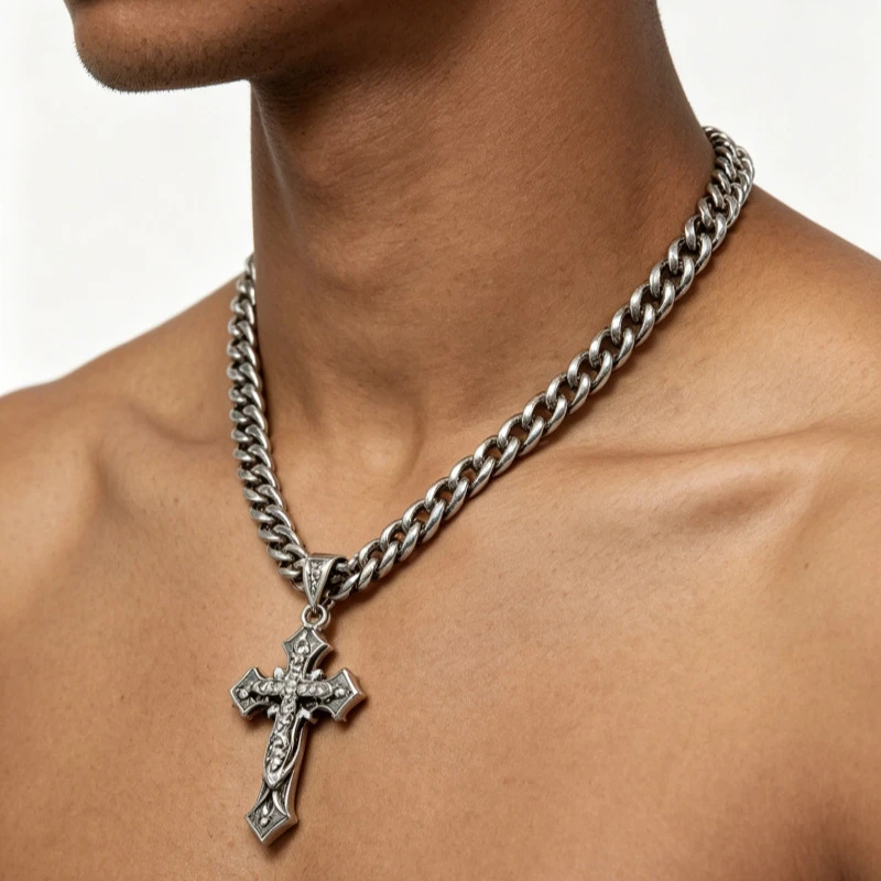 Retro-Stil Kreuz-Anhänger Lange Halskette für Männer und Frauen Punk Pullover-Kette Paar-Schmuck HipHop Geschenk