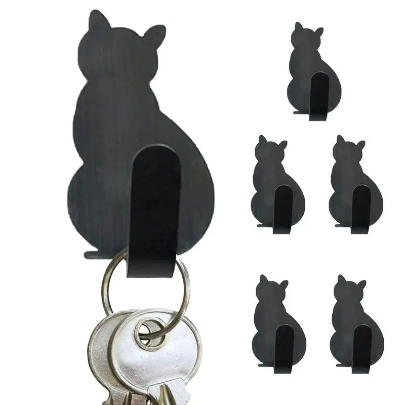 6Pcs Cat Hooks Self-adhesive Door Wall Hook For Kitchen Bathroom Towel Key Holder Rack Stainless Steel Metal Hook Home Supplies