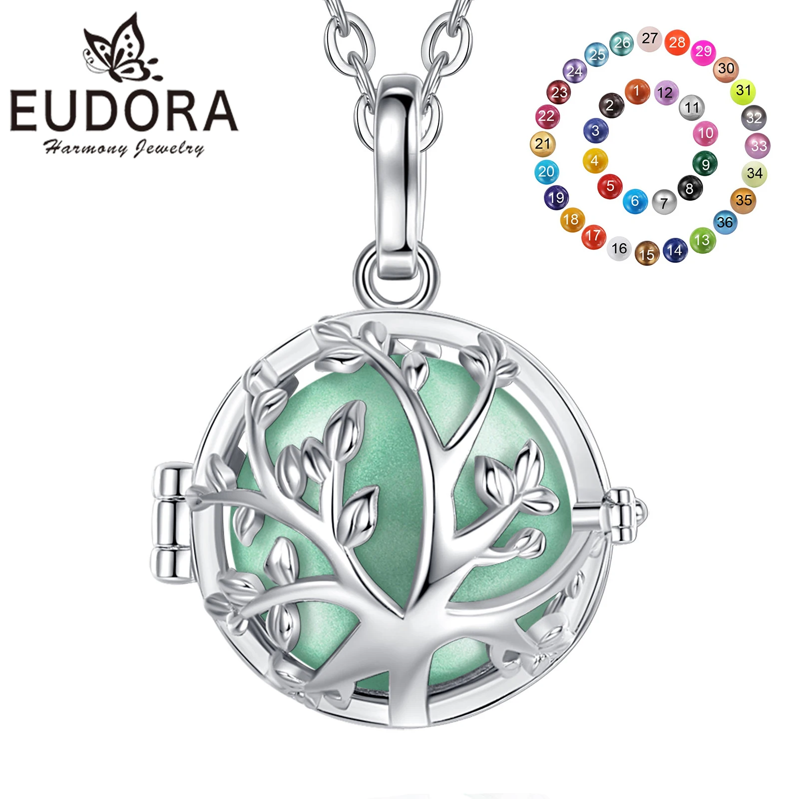 Эудора 18 мм Гармония мяч дерево жизни кулон Беременность бола Ангел звонящий ребенок желая Chime мяч ожерелье ювелирные изделия женщин подарок