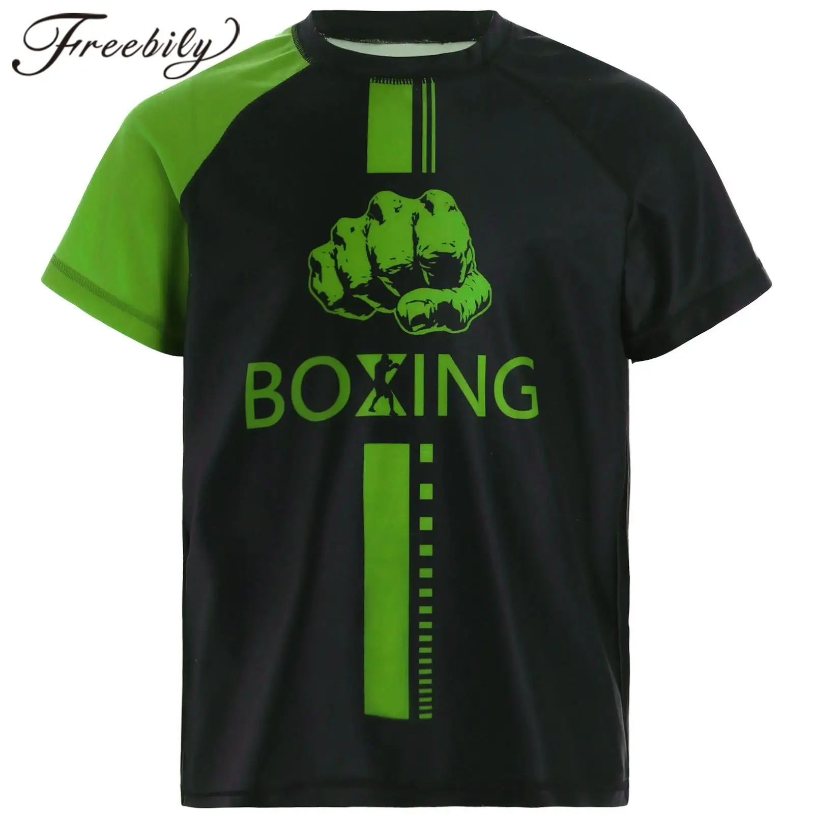 Kids Boys Boxing Jerseys Fashion Boxing T-shirt Color Block Short Sleeve Boxer Athletic Top Outdoor Training Muay Thai T Shirts