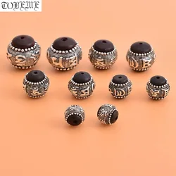 Handmade 925 silver Redsandalwood Tibetan Six Word Beads Sterling Buddhist OM Mantra Good Luck Loose Beads Jewelry Findings