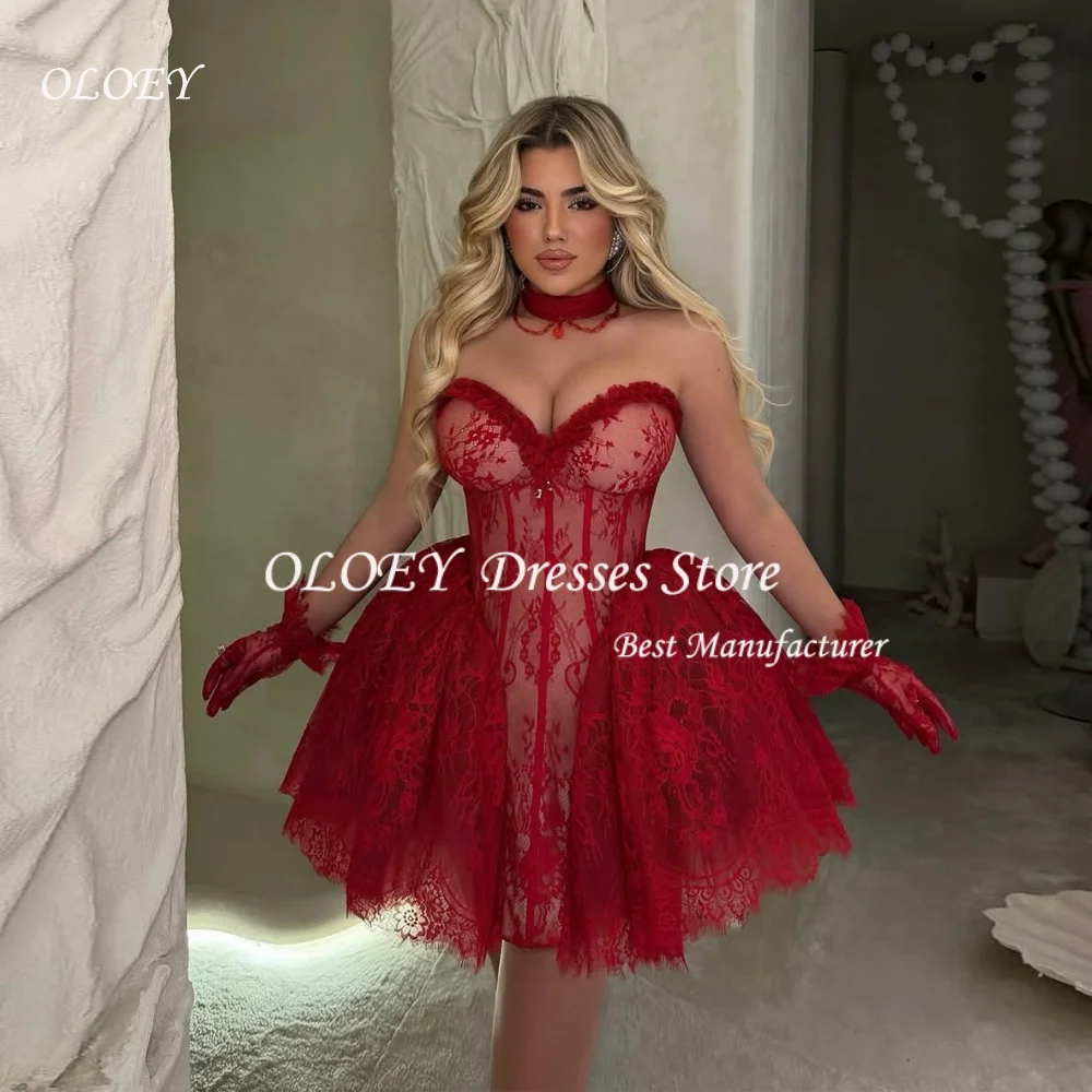 OLOEY Lace Sheath Short Wedding Dresses For Bride Customized Mini Sweetheart Collar two-piece set Bridal Gown Robe De Mariée