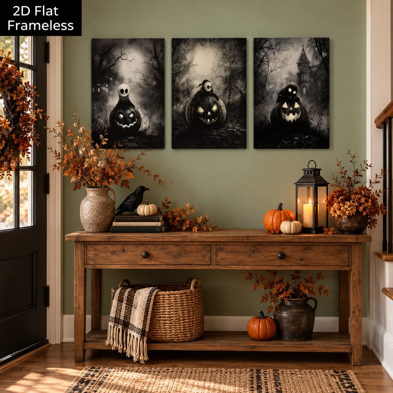 3 retro Halloween pumpkin ghost horror art canvas printed posters, suitable for holiday gifts, Halloween, Christmas decorations,