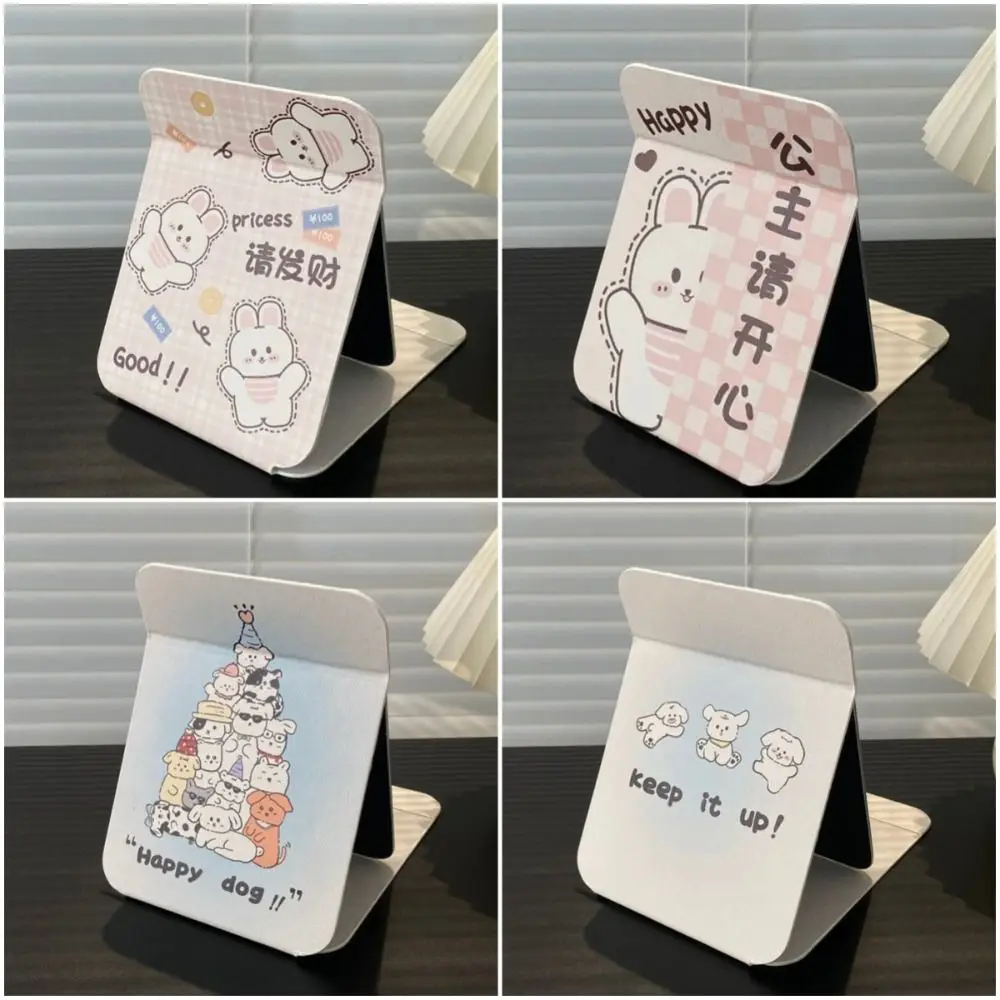 Thin Kawaii Desktop Vanity Mirror Square Shape PU Leather Cartoon Folding Mirror Portable Adjustable Makeup Mirror Domestic