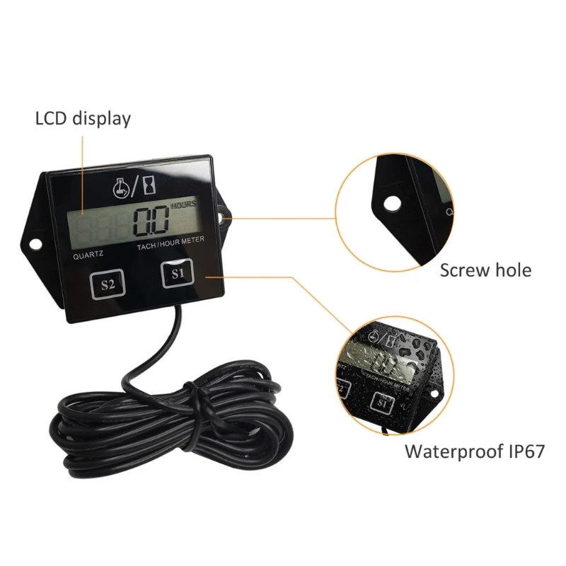 Waterproof Timer Panel Hour Meter LCD Digital Hour Counter Tachometer