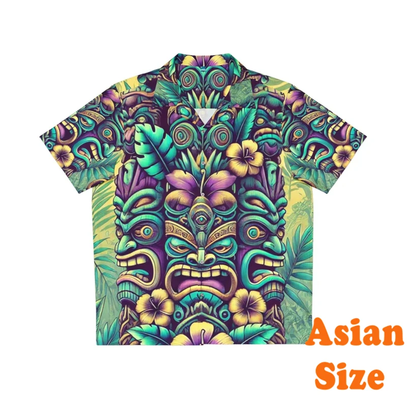 Hawaii Tiki Graphic Shirt For Men's Clothing Ethnic Tribal Culture Style 3D Print Shirts Casual Funny Vacation Summer Blouse