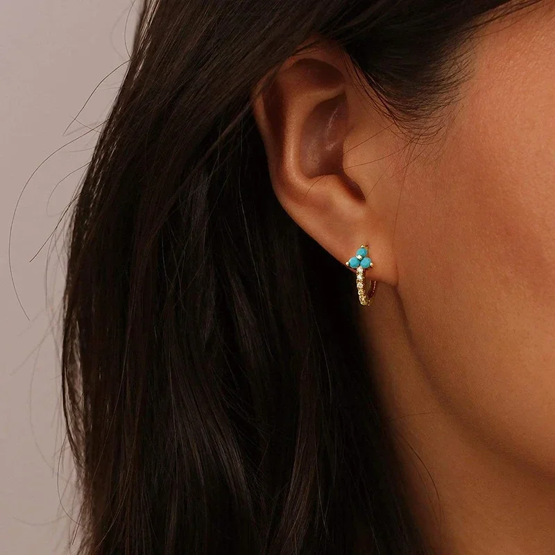 CAOSHI Chic Blue Flower Hoop Earrings Female Daily Jewelry Teen Girls Gift Dainty Gold Color Ear Loops Accessories for Women