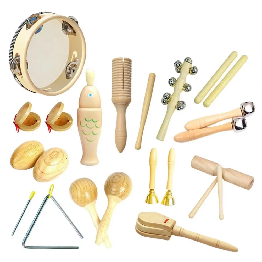 7/9/13Pcs Kids Musical Instrument Kit Wooden Maracas Castanets Clarinet Tambourine Triangle Educational Percussion Toy