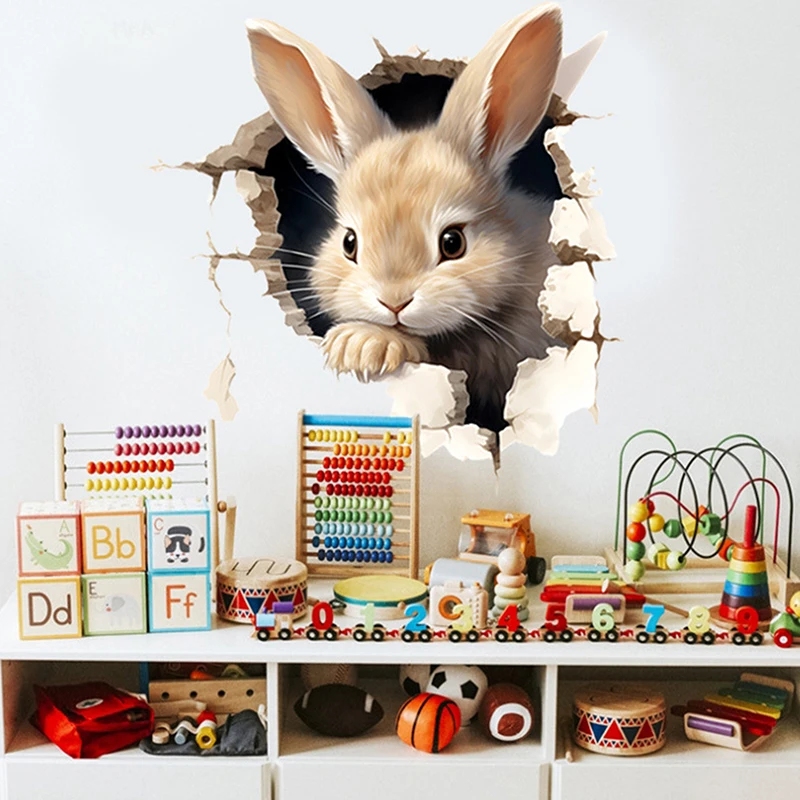 Classroom Bedroom Living Room Dining Room Kitchen Bathroom Decor Cartoon 3D Rabbit Wall Stickers Self-adhesive Stickers School