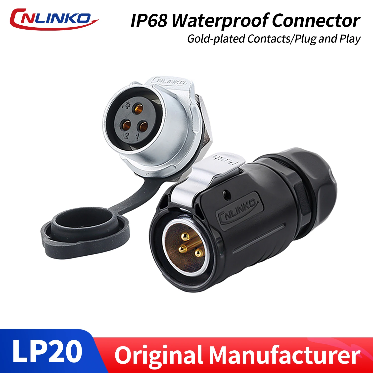 CNLINKO M20 Waterproof Circular 2-12Pin Connector Quick Lock Solder Type Male Plug+Female Single-hole Socket for Industrial LED